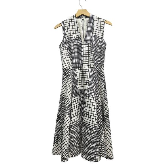 L.K. Bennett Sleeveless Fit & Flare Dress Black White Grid Print size 2 - Picture 2 of 6